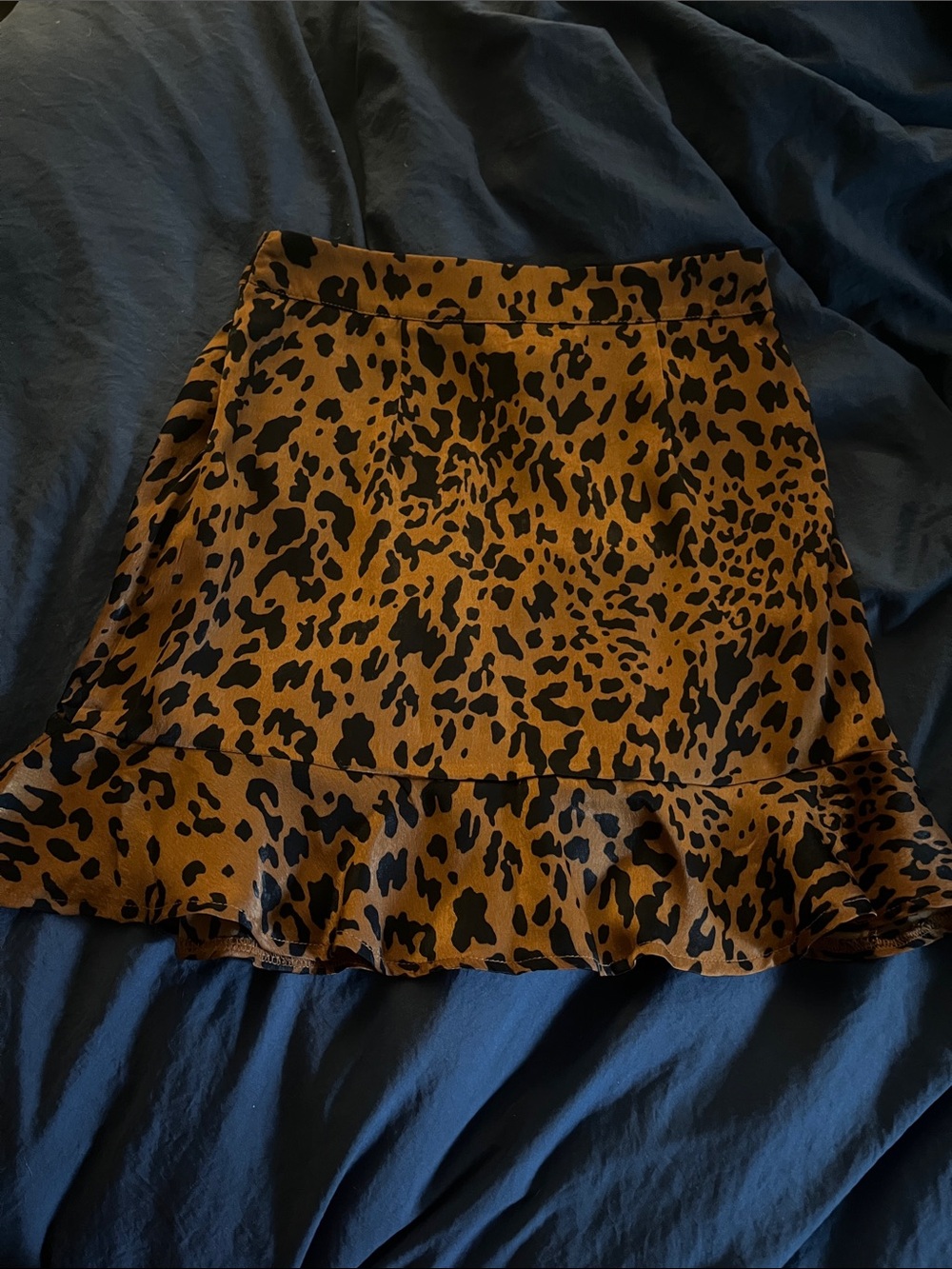 Leopard Print Ruffle Hem Skirt - Brown/Black